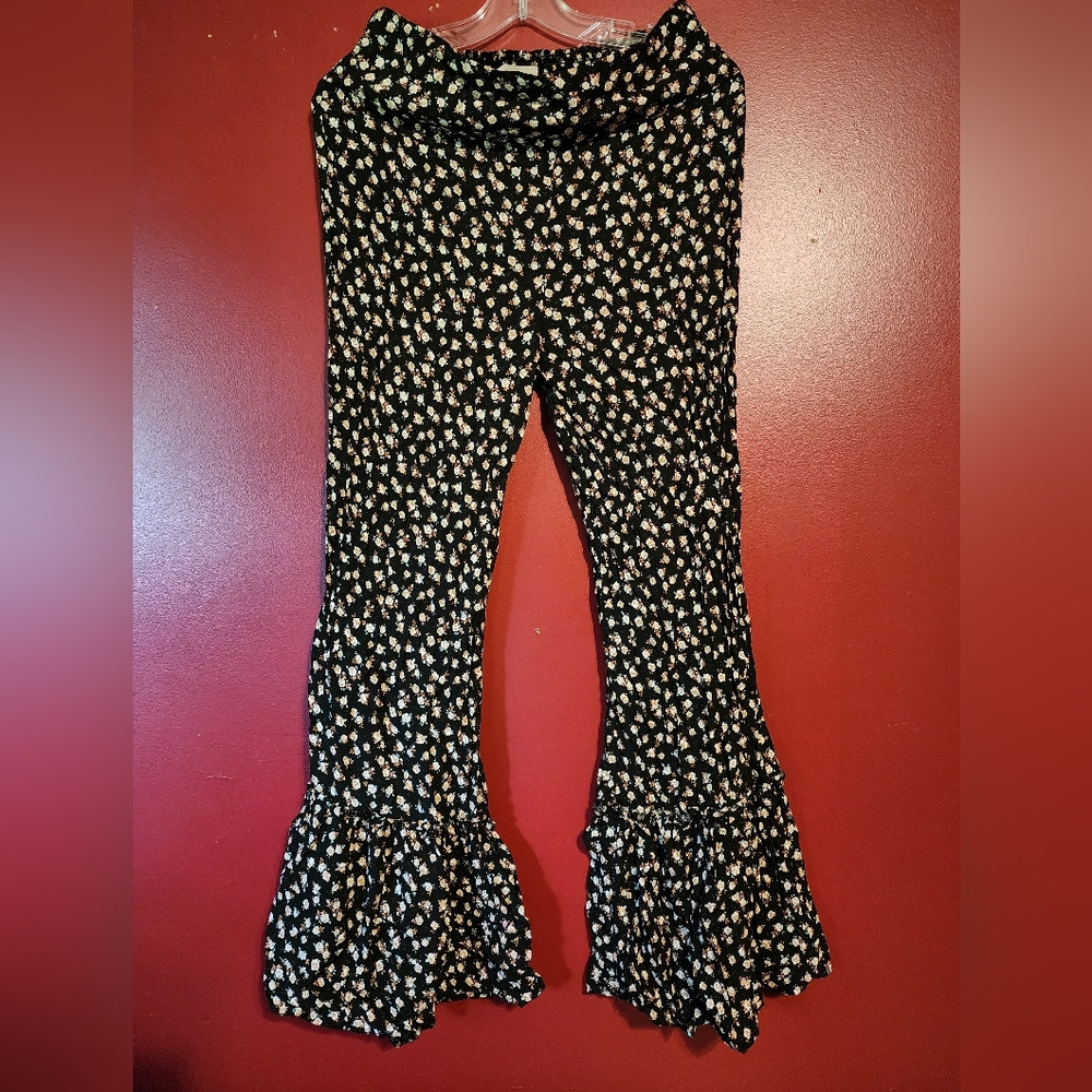Natural Life Black Floral Bell Bottom Pants